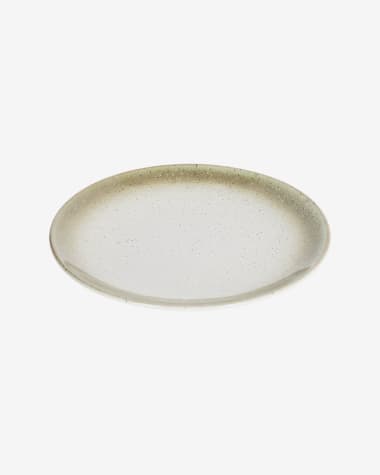Elida flat ceramic plate in beige and green
