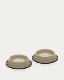 Dalitso set of 2 large food and water bowls for pets, in beige anti-rust steel, Ø 25 cm