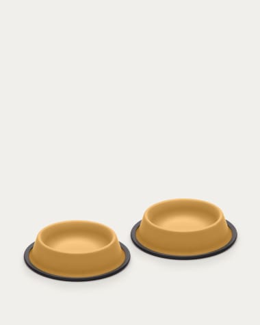 Dalitso set of 2 large food and water bowls for pets, in mustard anti-rust steel, Ø 25 cm