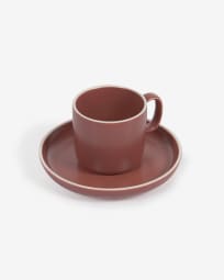 Tasse à café avec soucoupe Roperta en porcelaine terracotta