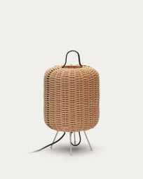 Small Lumisa table lamp in rattan with natural finish and green cord
