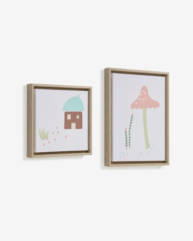 Leshy set of 2 pictures blue house and pink mushroom 30 x 30 cm / 30 x 40 cm