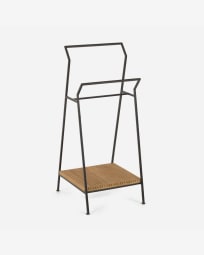 Taciana solid teak towel rail with black finish 35 x 80 cm