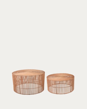 Conjunt Elmima de 2 taules de centre 100% ratan amb acabat natural Ø 66 cm i Ø 55 cm