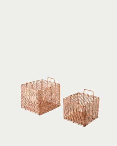 Dalina set of 2 square 100% rattan baskets