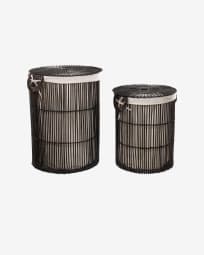 Fayna set of 2 laundry baskets in 100% rattan with black finish 40 cm / 46 cm