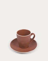 Taza de café con plato Rin de cerámica marrón