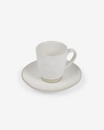 Tasse à café avec soucoupe Ryba en céramique blanche et marron