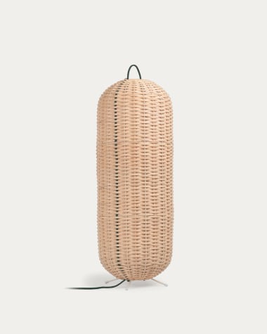 Large Lumisa floor lamp in rattan with natural finish and green cord UK adapter