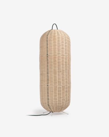 Large Lumisa floor lamp in rattan with natural finish and green cord