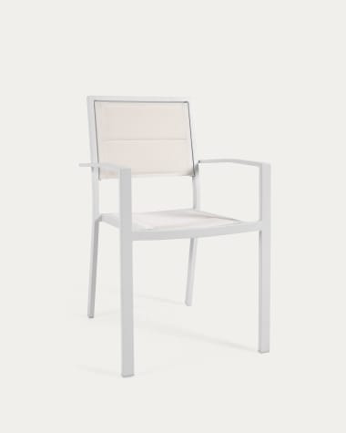 Cadeira de exterior empilhável Sirley de alumínio e texteline branco