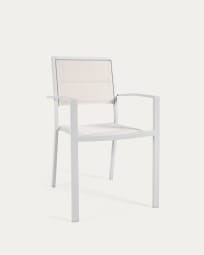 Sirley stackable outdoor chair in white aluminium and texteline