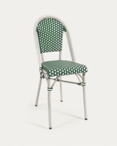 Chaise de jardin style bistrot Marilyn en aluminium et rotin synthétique vert et blanc