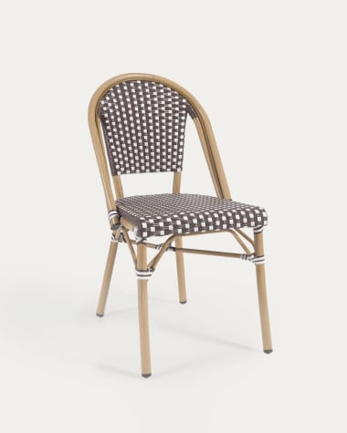 Marilyn stackable outdoor bistro chair in aluminium and synthetic rattan, brown & white