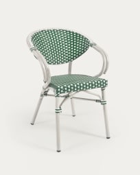 Πολυθρόνα bistro εξωτερικού χώρου Marilyn, αλουμίνιο, πράσινο και λευκό συνθετικό rattan