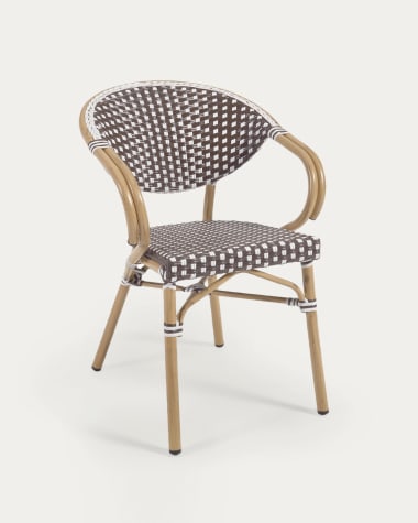 Marilyn stackable outdoor bistro chair w/ armrests in aluminium and synthetic rattan in brown & white