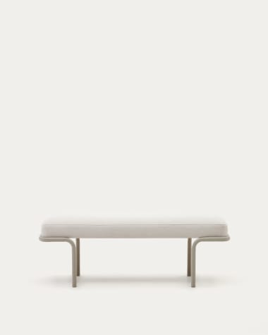 Compo bench in beige chenille and grey metal structure, 130 cm