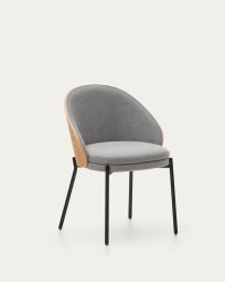 Καρέκλα Eamy, ανοιχτό γκρι, καπλαμάς οξιάς σε φυσικό φινίρισμα και μέταλλο σε μαύρο