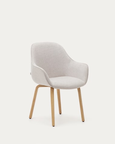 Aleli beige chenille chair with solid ash wood legs and natural finish