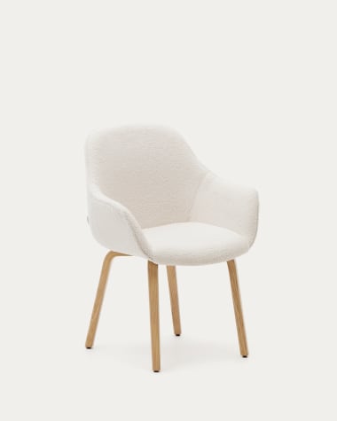 Krzesło Aleli białe boucle i nogami z litego drewna jesionowego z naturalnym wykończeniem