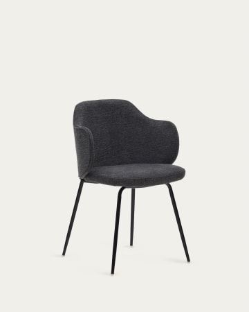 Yunia chair in dark grey with steel legs in a painted black finish