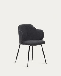 Καρέκλα Yunia, σκούρο γκρι και ατσάλινα πόδια σε μαύρο βαμμένο φινίρισμα