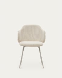 Yunia chair in thick seam beige corduroy with steel legs in a painted beige finish