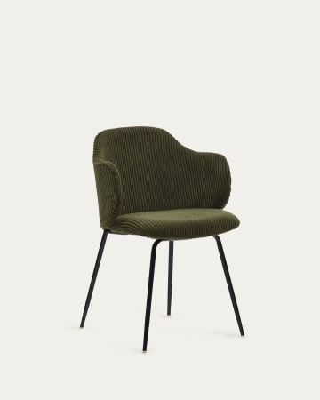 Yunia chair in green wide seam corduroy with steel legs in a painted black finish FR