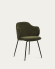 Καρέκλα Yunia, πράσινο χοντρό κοτλέ και ατσάλινα πόδια σε μαύρο βαμμένο φινίρισμα