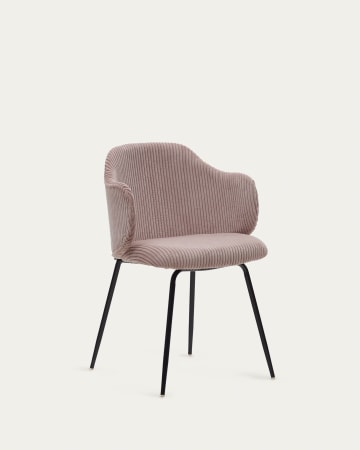 Yunia chair in wide seam pink corduroy with steel legs in a painted black finish FR