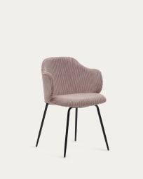 Καρέκλα Yunia, ροζ χοντρό κοτλέ και ατσάλινα πόδια σε μαύρο βαμμένο φινίρισμα