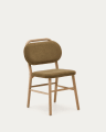 Helda Stuhl aus grüner Chenille und massivem Eichenholz