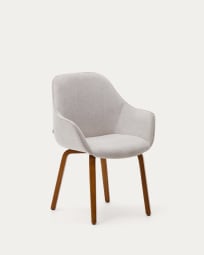 Aleli beige chenille chair with solid ash wood legs and walnut finish