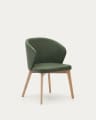 Chaise Darice en tissu chenille vert et bois de hêtre, finition naturelle FSC 100 %