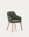 Cadeira Nelida de chenille verde e madeira maciça de faia com acabamento natural FSC 100%