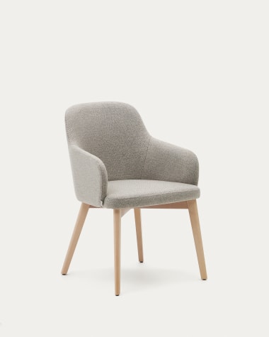 Nelida chair in brown chenille and 100% FSC solid beech wood in a natural finish