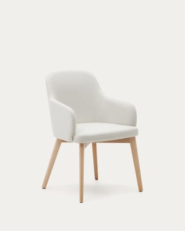 Nelida chair in beige chenille and 100% FSC solid beech wood in a natural finish