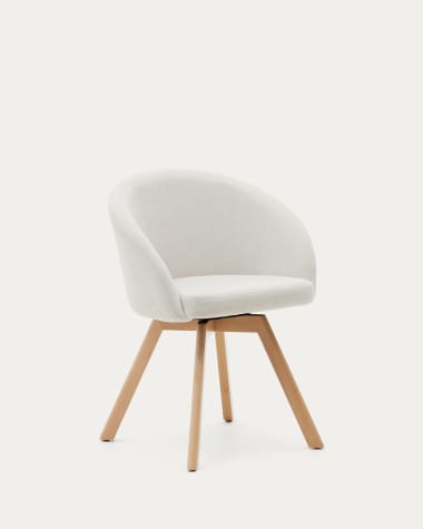 Περιστρεφόμενη καρέκλα Marvin, μπεζ chenille και πόδια σε μασίφ ξύλο δρυός, φυσικό φινίρισμα.
