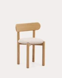 Cadeira Nebai chenille bege estrutura madeira maciça carvalho acabamento natural FSC MIX Credit