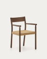 Krzesło Yalia z litego drewna dębowego z orzechowym wykończeniem i siedziskiem z liny 100% FSC