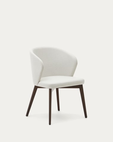 Darice chair in beige chenille and 100% FSC solid beech wood in a walnut finish