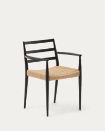 Silla Analy con reposabrazos madera maciza de roble acabado negro asiento cuerda FSC 100%