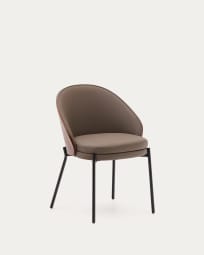 Eamy chair in brown faux leather, ash veneer with walnut and black metal finish
