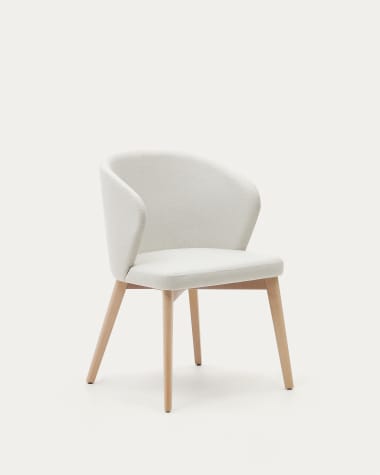 Darice chair in beige chenille and 100% FSC solid beech wood in a natural finish
