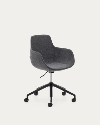 Καρέκλα γραφείου Tissiana, σκούρο γκρι και αλουμίνιο σε μαύρο ματ φινίρισμα
