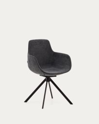 Tissiana-stoel met terugdraaiende zitting in donkergrijze chenille en mat zwart aluminium