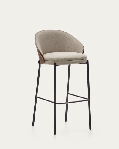 Tabouret Eamy marron clair placage de frêne finition wengué et métal noir hauteur 75 cm | Kave Home®