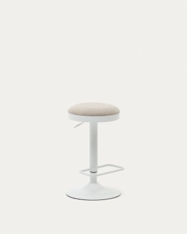 Zaib stool in beige chenille and matt white steel height 58-80 cm