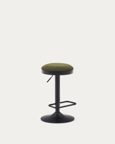 Zaib stool in dark green chenille and matt black steel height 58-80 cm