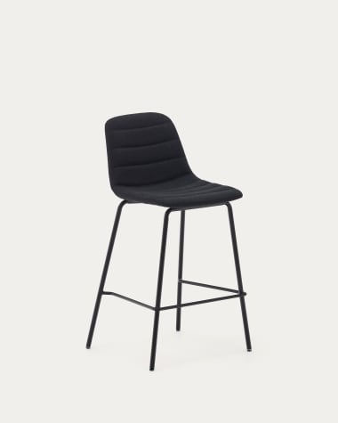 Zunilda stool in black chenille and steel finished with matt black finish height 65 cm